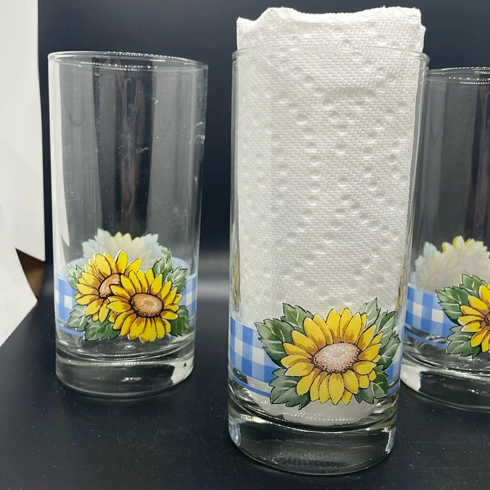 Vintage 90s Libby Sunflower Gingham 16 oz Drinking Glasses – Libbey Set of 4